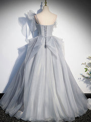 Formal Dresses Outfits, Gray Sweetheart Tulle Long Prom Dress, Gray Evening Dress