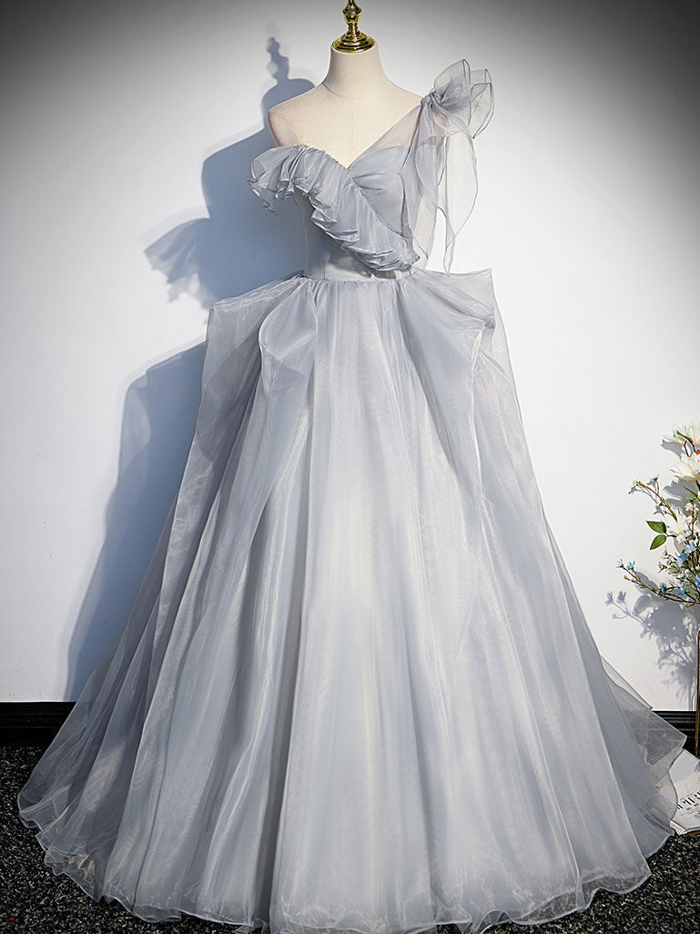 Formal Dresses Ball Gown, Gray Sweetheart Tulle Long Prom Dress, Gray Evening Dress