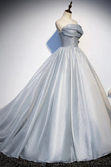 Homecoming Dress Shops, Gray Tulle Long A-Line Prom Dress, Gray Strapless Formal Evening Gown