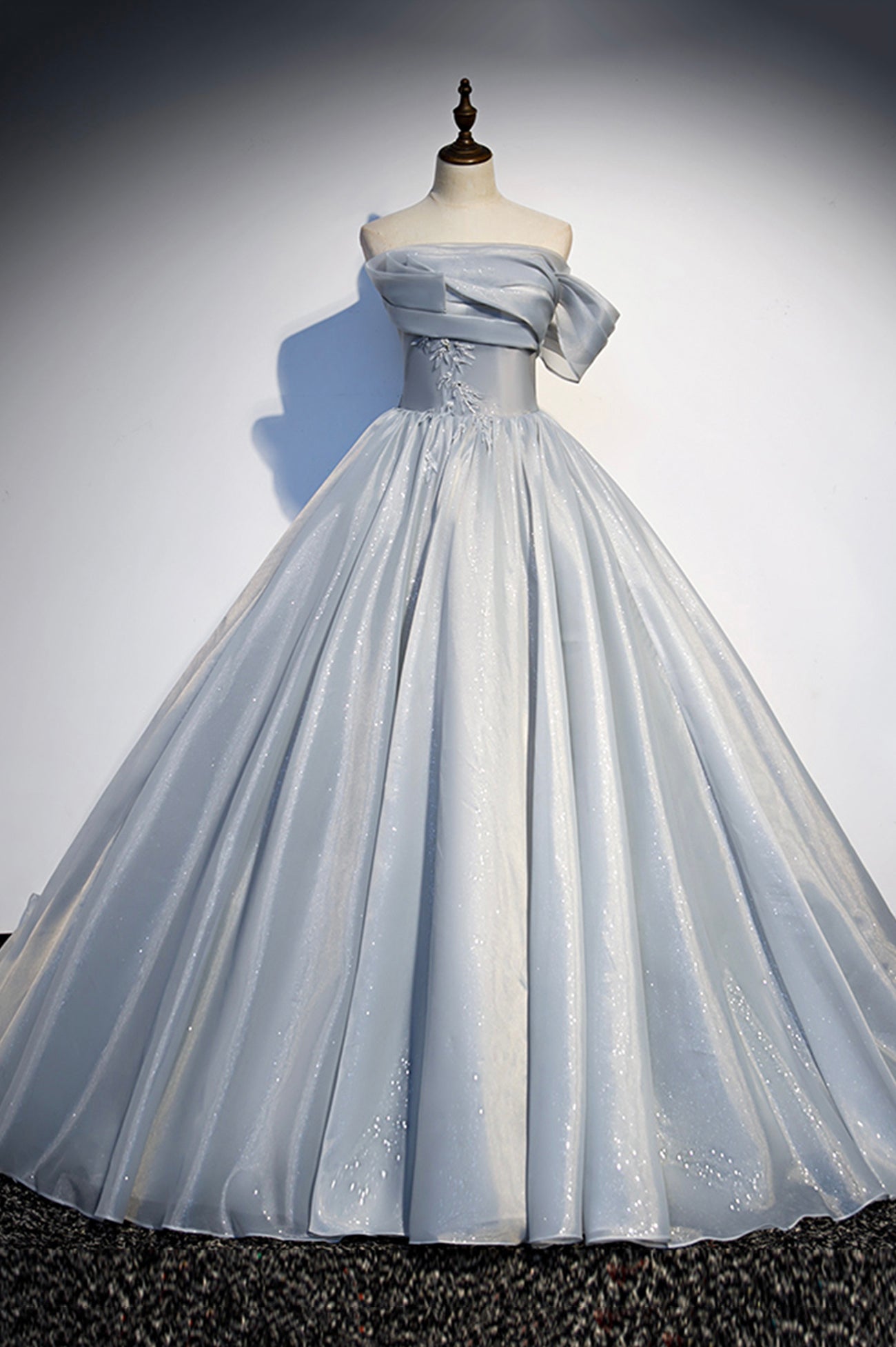 Homecoming Dresses Shop, Gray Tulle Long A-Line Prom Dress, Gray Strapless Formal Evening Gown