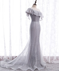 Evening Dress Designer, Gray Tulle Mermaid Long Prom Dress Gray Tulle Formal Dress