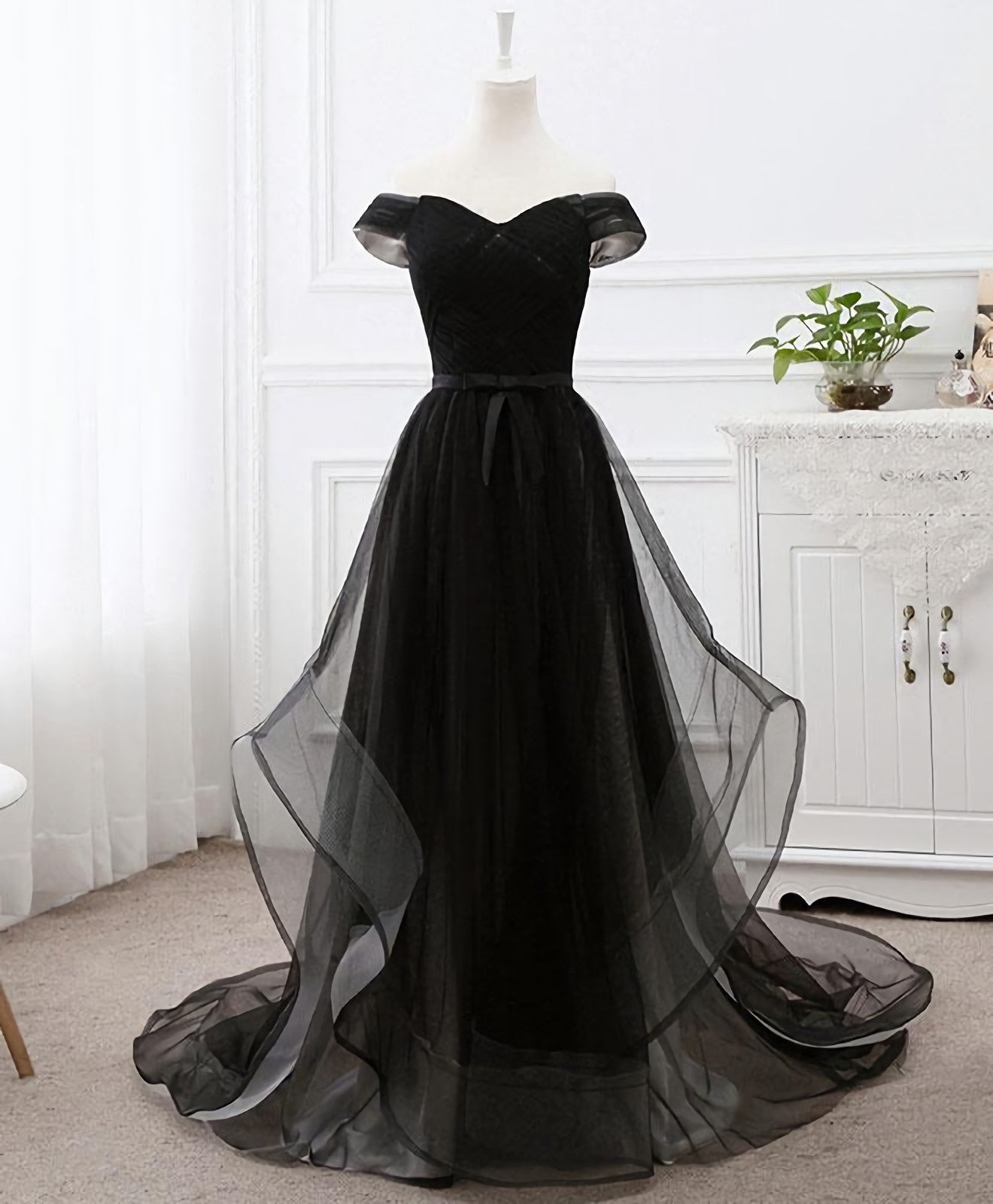 Homecoming Dresses Black Girl, Black Tulle Long Prom Dress, Black Evening Gdress