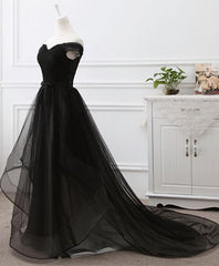 Homecoming Dresses Modest, Black Tulle Long Prom Dress, Black Evening Gdress