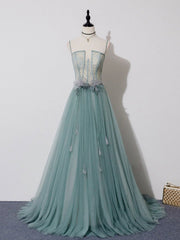 Formal Dressed Long, Green A Line Lace Long Prom Dresses, A Line Green Lace Long Formal Evening Dresses