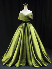 Bridesmaid Dress Burgundy, Green A line Satin Long Prom Dress, Green Satin Formal Evening Dresses