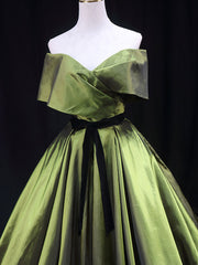 Bridesmaids Dresses Short, Green A line Satin Long Prom Dress, Green Satin Formal Evening Dresses