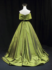 Bridesmaid Dress Short, Green A line Satin Long Prom Dress, Green Satin Formal Evening Dresses