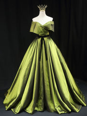 Bridesmaids Dress Burgundy, Green A line Satin Long Prom Dress, Green Satin Formal Evening Dresses