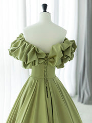 Prom Dresses 2032 Blue, Green A-Line Satin Long Prom Dresses, Green Formal Evening Dress