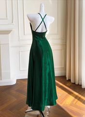 Bridesmaids Dress Shopping, Green A-line Soft Satin Cross Back Evening Dress, Green Prom Dress Party Dress