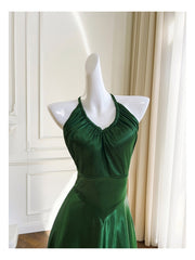 Bridesmaid Dresses Shop, Green A-line Soft Satin Cross Back Evening Dress, Green Prom Dress Party Dress