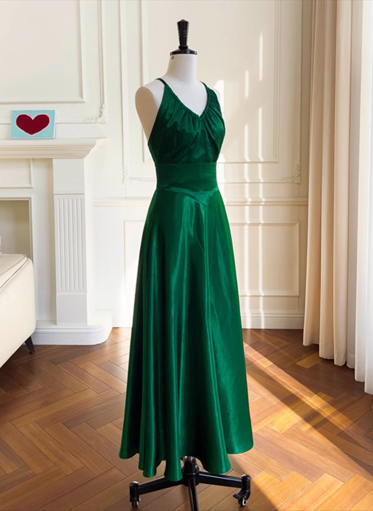 Bridesmaid Dress Shop, Green A-line Soft Satin Cross Back Evening Dress, Green Prom Dress Party Dress