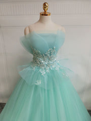 Prom Dresses Aesthetic, Green  A-Line Tulle Lace Long Prom Dress, Green Sweet 16 Dress