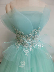 Prom Dress Backless, Green  A-Line Tulle Lace Long Prom Dress, Green Sweet 16 Dress