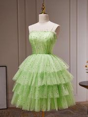 Homecomming Dresses Cute, Green A-Line Tulle Short Prom Dress, Green Homecoming Dress