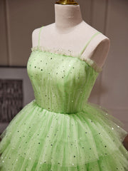 Homecoming Dresses Cute, Green A-Line Tulle Short Prom Dress, Green Homecoming Dress