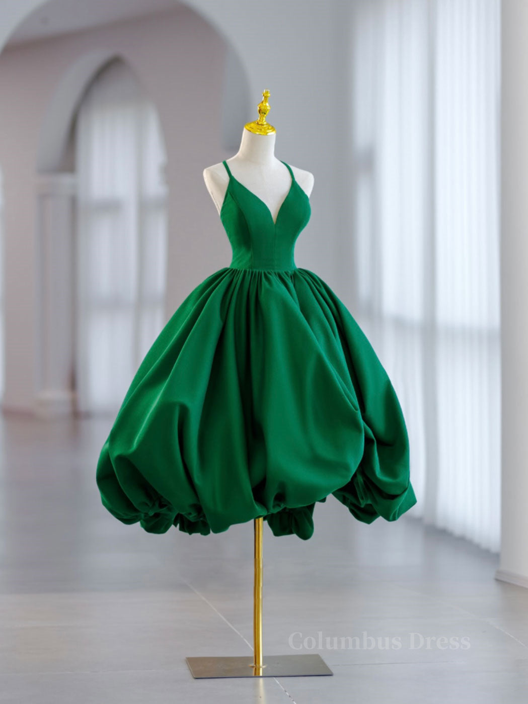 Prom Dresses Long Mermaid, Green Ball Gown Satin Short Prom Dress, Green Satin Evening Dress