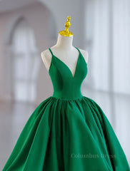 Prom Dress Purple, Green Ball Gown Satin Short Prom Dress, Green Satin Evening Dress