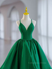 Prom Dresses For Curvy Figure, Green Ball Gown Satin Short Prom Dress, Green Satin Evening Dress