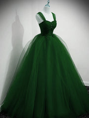 Bridesmaid Dresses Colors, Green Beaded Tulle Off Shoulder Long Party Dress, Green Tulle A-line Prom Dress