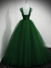 Bridesmaid Dresses Color, Green Beaded Tulle Off Shoulder Long Party Dress, Green Tulle A-line Prom Dress