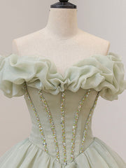 Bridesmaid Dresses Colorful, Green Long Prom Dress, Green Tulle Formal Sweet 16 Dress with Beading