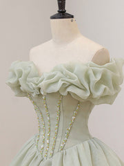 Bridesmaid Dresses Cheap, Green Long Prom Dress, Green Tulle Formal Sweet 16 Dress with Beading