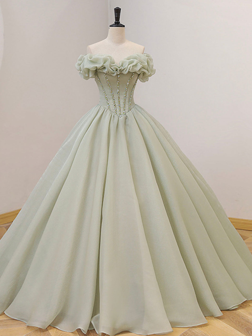 Bridesmaid Dresses Color, Green Long Prom Dress, Green Tulle Formal Sweet 16 Dress with Beading