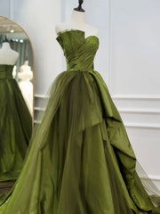 Bridesmaid Dress Shops, Green Long Prom Dresses, Green Satin Formal Long Evening Dress