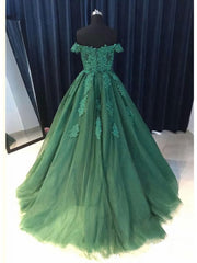 Prom Dresses Shop, Green Off Shoulder Ball Gown Party Dress, Gorgeous Tulle Evening Formal Dress