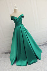 Party Dress Dames, Green Off Shoulder Fashionable Long Evening Dress, Satin Long Prom Dress