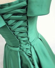 Party Dress Big Size, Green Off Shoulder Fashionable Long Evening Dress, Satin Long Prom Dress