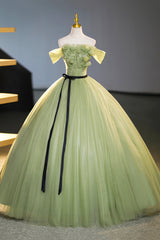 Bridesmaids Dress Designers, Green Off-Shoulder Tulle Long Formal Dress, A-Line Evening Dress