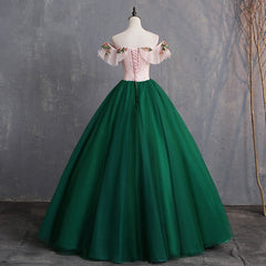 Homecoming Dresses Floral, Green Off Shoulder Tulle with Lace Formal Gown, Green Evening Sweet 16 Dresses