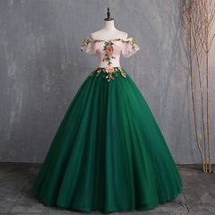 Festival Outfit, Green Off Shoulder Tulle with Lace Formal Gown, Green Evening Sweet 16 Dresses