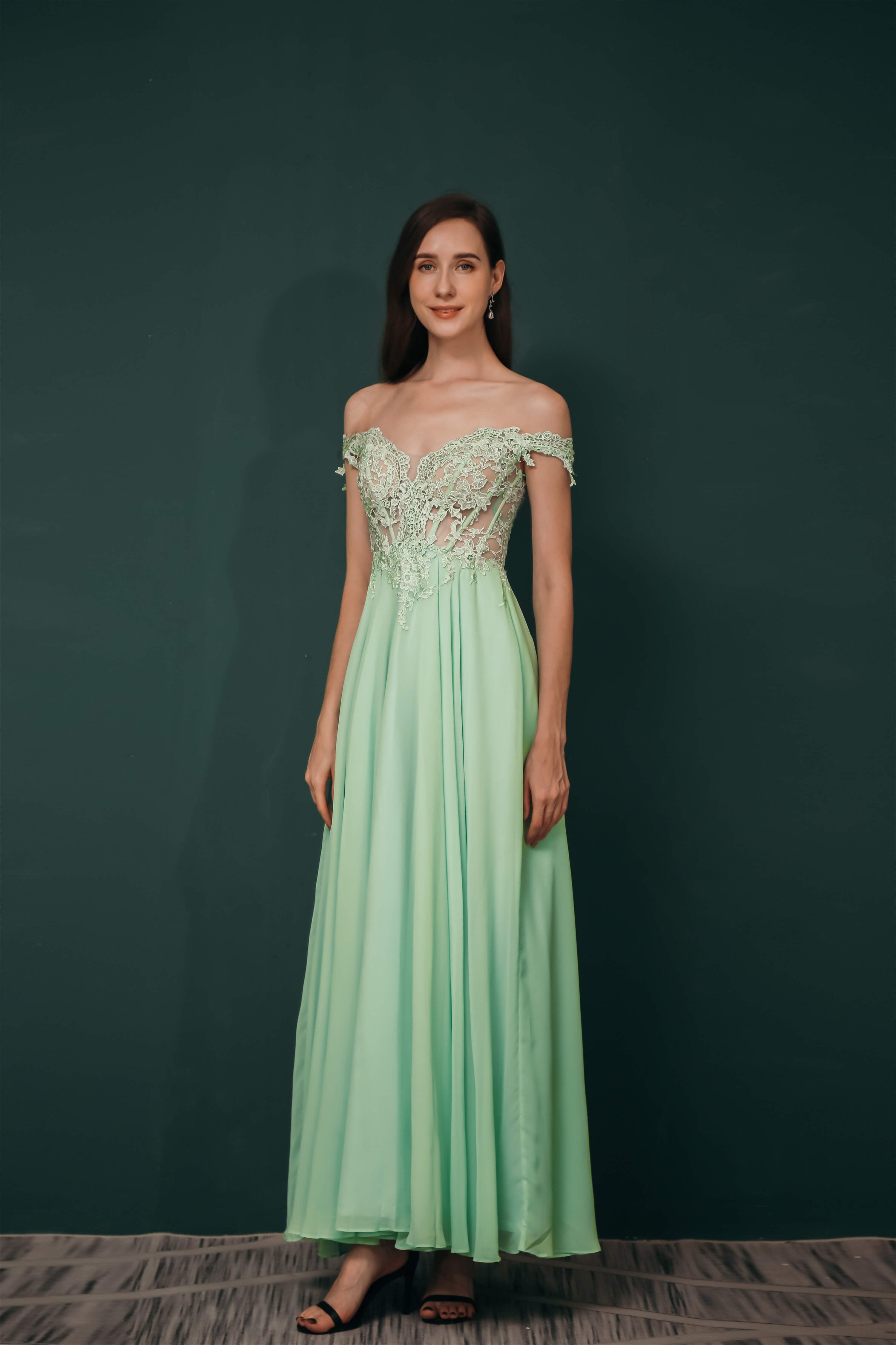 Party Dress Prom, Off The Shoulder Charming Long Chiffon Prom Dresses With Appliques