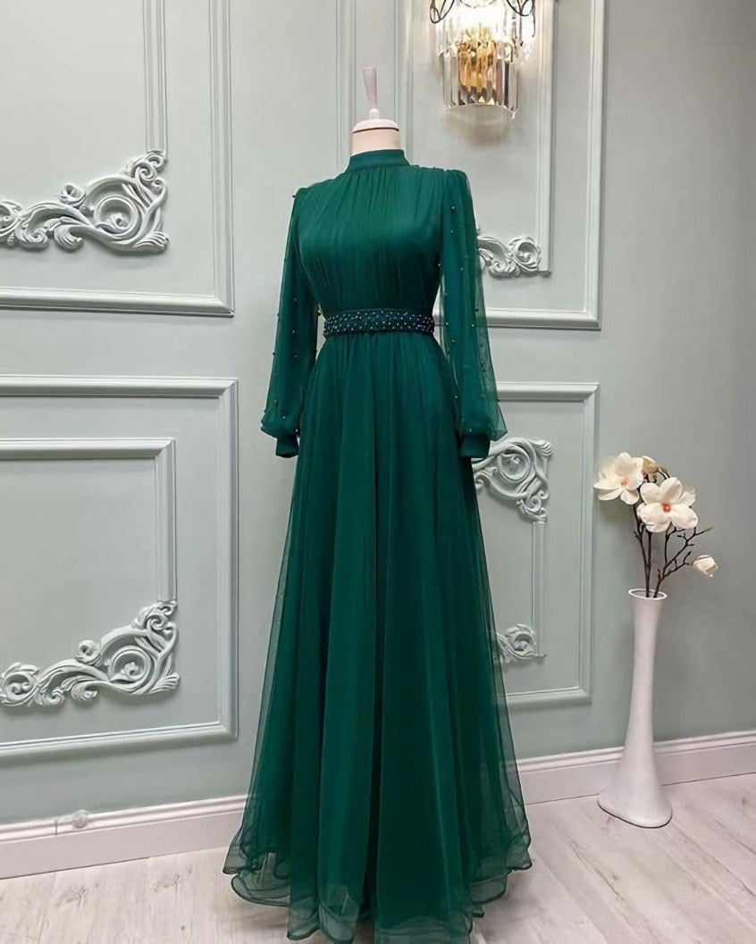 Party Dress Indian, Green Prom Dress, Custom Made Evening Dress