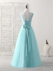 Party Dresses Classy, Green Round Neck Lace Tulle Long Prom Dress, Evening Dress