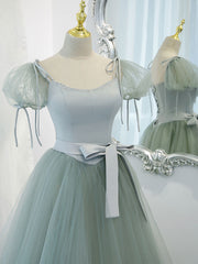 Formal Dress Shops, Green Round Neck Tulle Long Prom Dress, Green Evening Dress