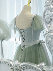 Formal Dresses Shop, Green Round Neck Tulle Long Prom Dress, Green Evening Dress