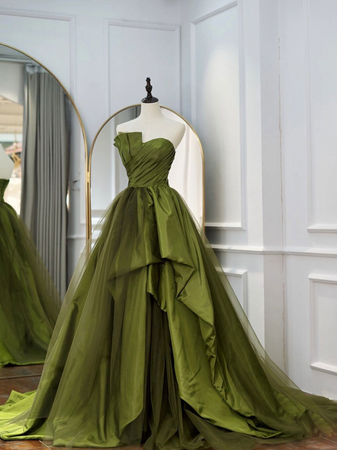Party Dress Websites, Green Ruffle Tiered Prom Dresses Strapless, Green Long Party Dress