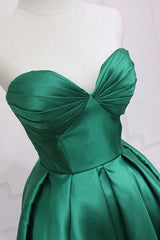 Evening Dress Elegant, Green Satin High Low Prom Dress, Cute Sweetheart Neck Evening Party Dress