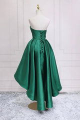 2033 Prom Dress, Green Satin High Low Prom Dress, Cute Sweetheart Neck Evening Party Dress