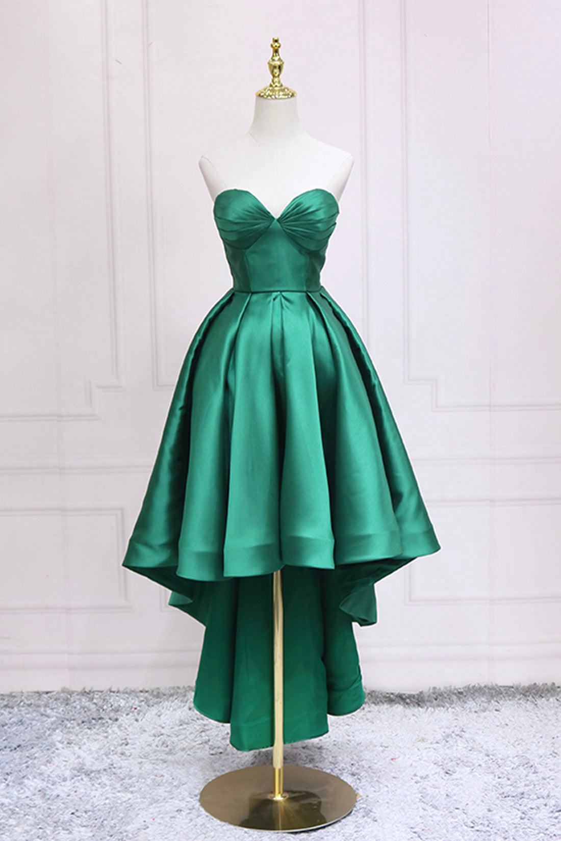 Princess Dress, Green Satin High Low Prom Dress, Cute Sweetheart Neck Evening Party Dress