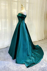 Prom Dresses A Line, Green Satin Long A-Line Prom Dress, Simple Off the Shoulder Evening Dress