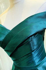 Prom Dresses 2027, Green Satin Long A-Line Prom Dress, Simple Off the Shoulder Evening Dress