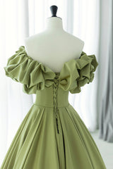 Tights Dress Outfit, Green Satin Long Prom Dress, Green A-Line Evening Dress