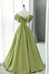 Dinner Dress Classy, Green Satin Long Prom Dress, Green A-Line Evening Dress