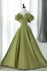 Gown Dress Elegant, Green Satin Long Prom Dress, Green A-Line Evening Dress