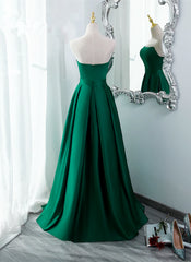 Formal Dress Online, Green Satin Simple Long Party Dress with Leg Slit, Green A-ine Junior Prom Dress